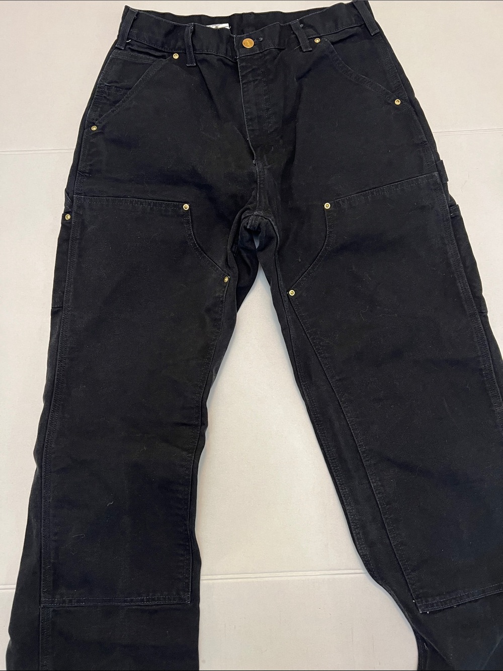 VINTAGE Y2K CARHARTT USA UNION MADE DOUBLE KNEE WORK PANTS BLACK SIZE 31x34 - Picture 2 of 12